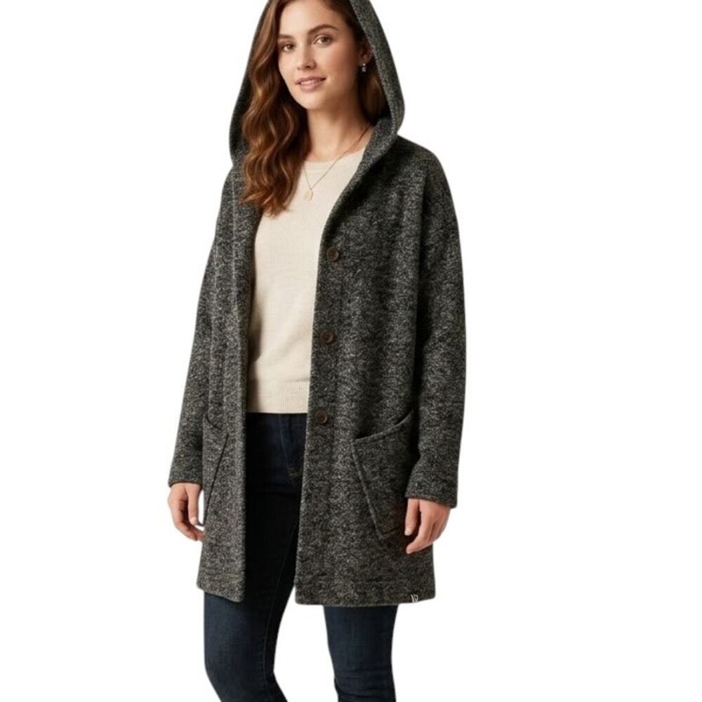J. Jill Pure Jill Hooded Snap Coat Women S Charcoal Marled Wool Blend Relaxed